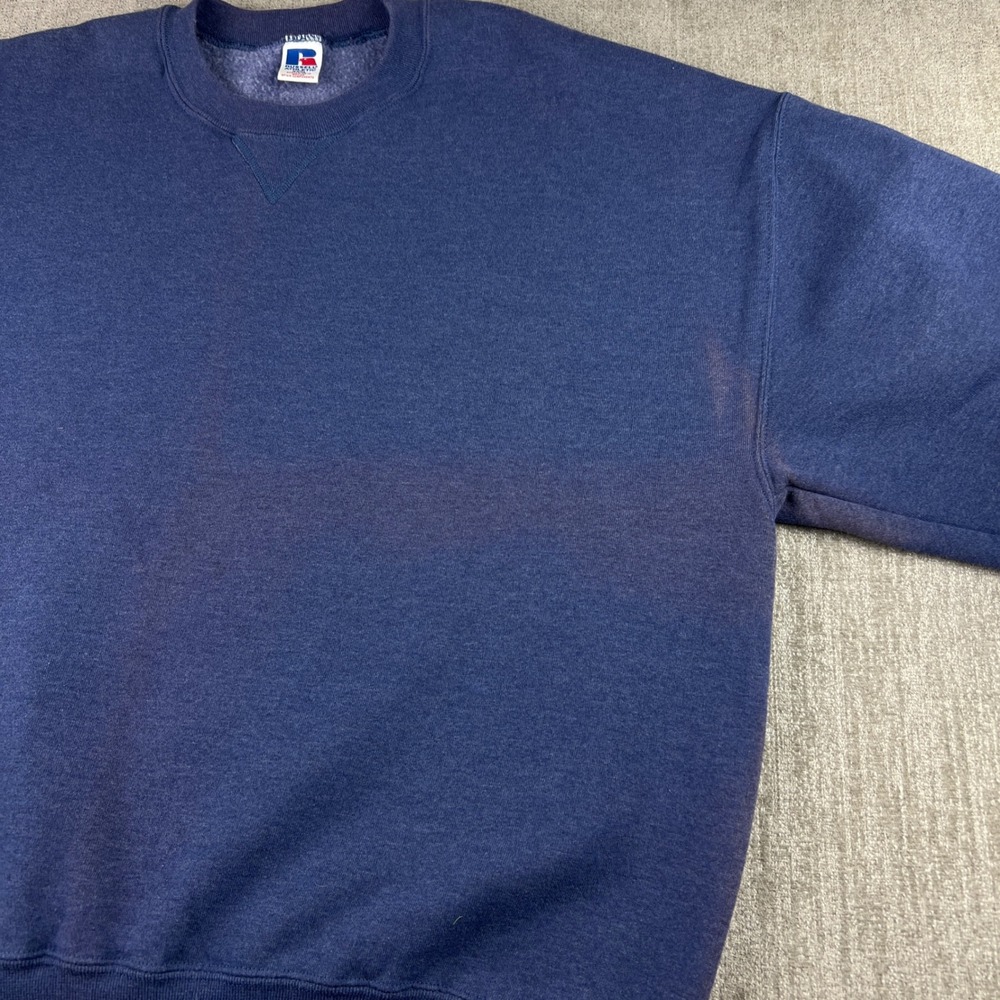 Y2K Russell Athletic Sweatshirt Mens XXXL Blue V-Stitch Pullover Gym Crewneck - Picture 4 of 8